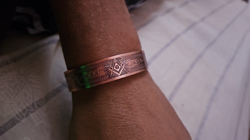 Customer photo review of Mens Masonic Bangle Pure Copper  Bracelet - Magnetic