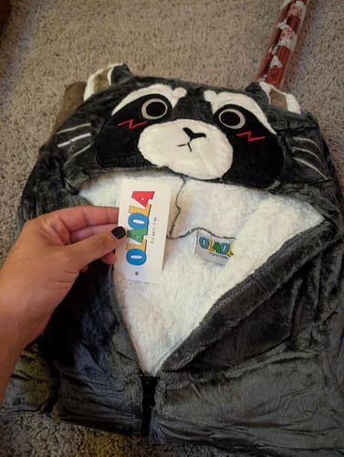 Customer photo review of OLAOLA Raccoon Wearable Blanket Hoodie Animals Onesie Oversized Soft Homewear With Pocket For Adult