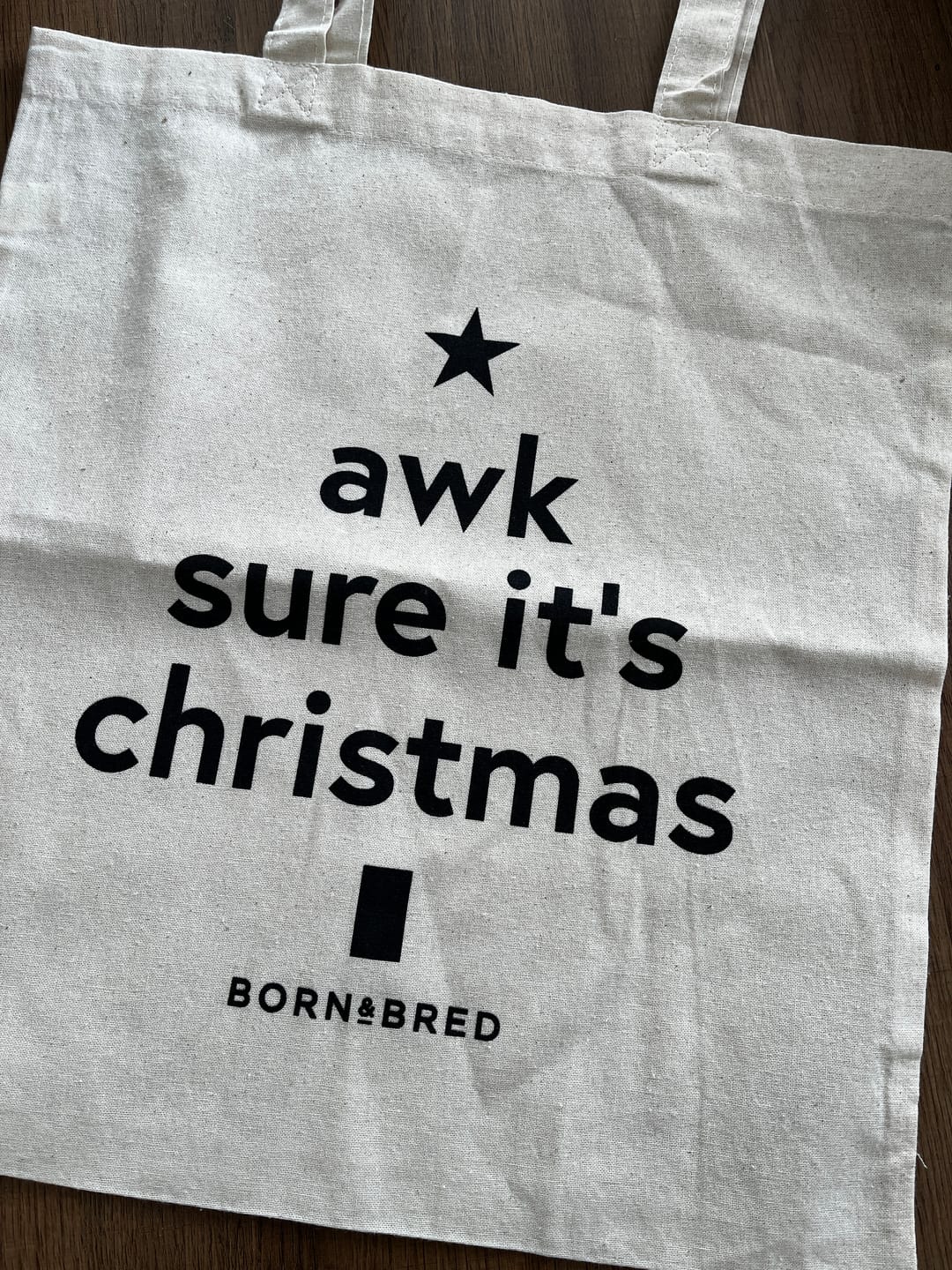 Customer photo review of Awk Sure It’s Christmas Tote Bag | Born & Bred