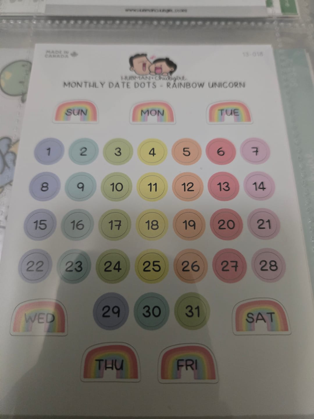 Customer photo review of Monthly Date Dots - Rainbow Unicorn Planner Stickers