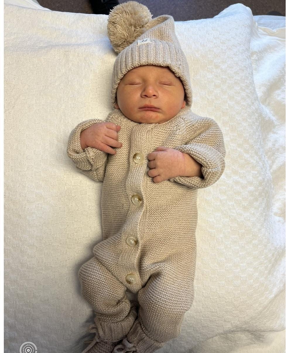 Customer photo review of Luna + Luca Classic Purl Knit Jumpsuit - Heather Beige