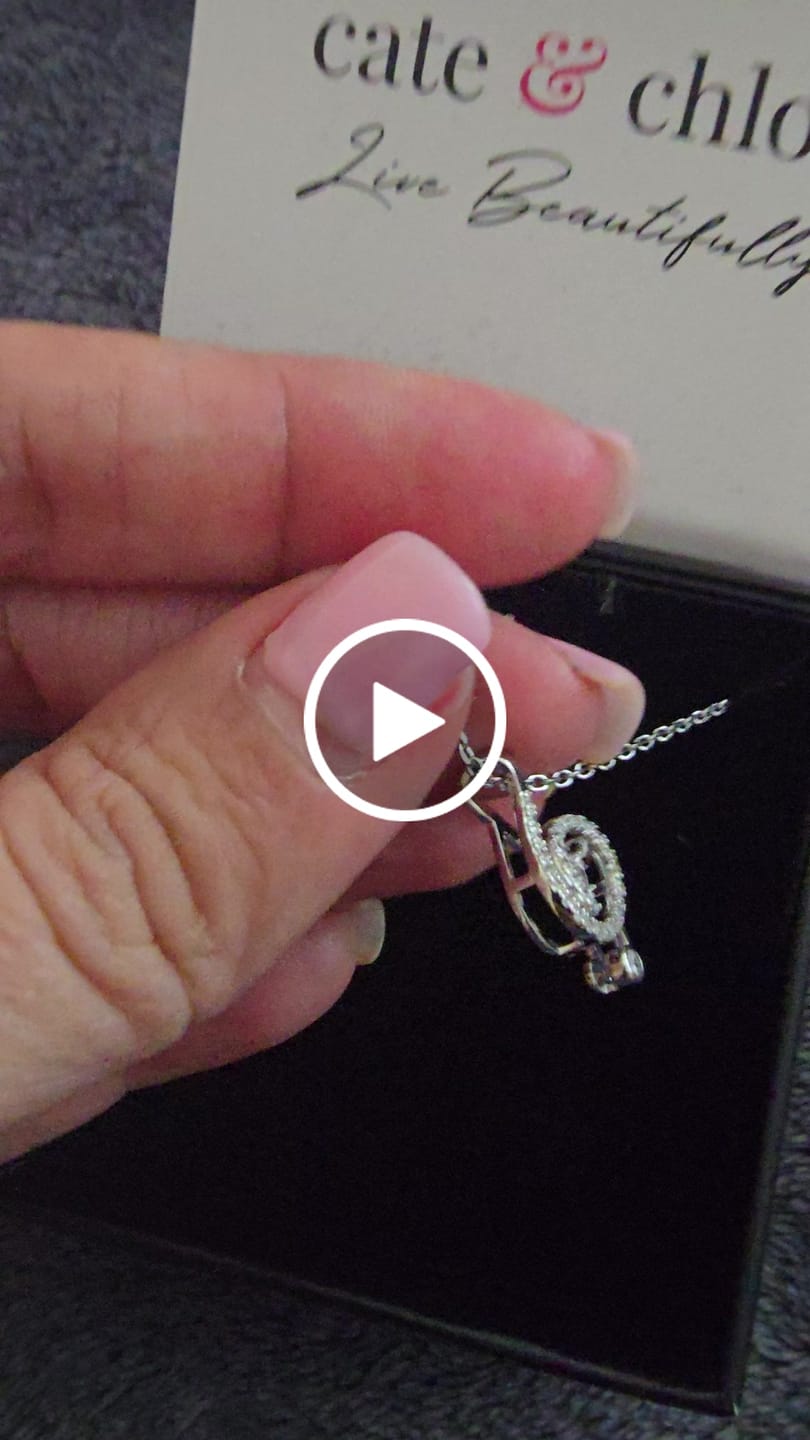 Customer video review of Jolene 18k White Gold Plated G-Clef Dancing Pendant Necklace with Swarovski Crystals
