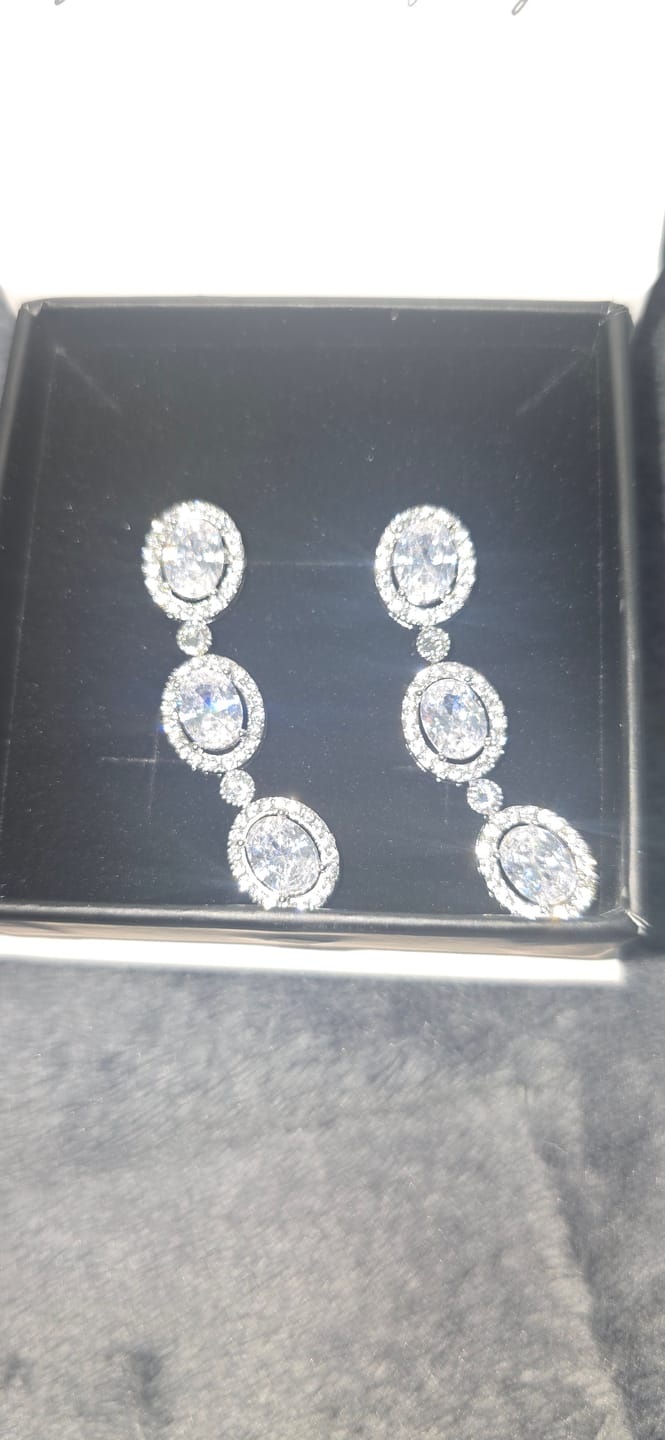Customer photo review of Lorraine 18k White Gold Plated Dangle Earrings with Simulated Diamond Crystals