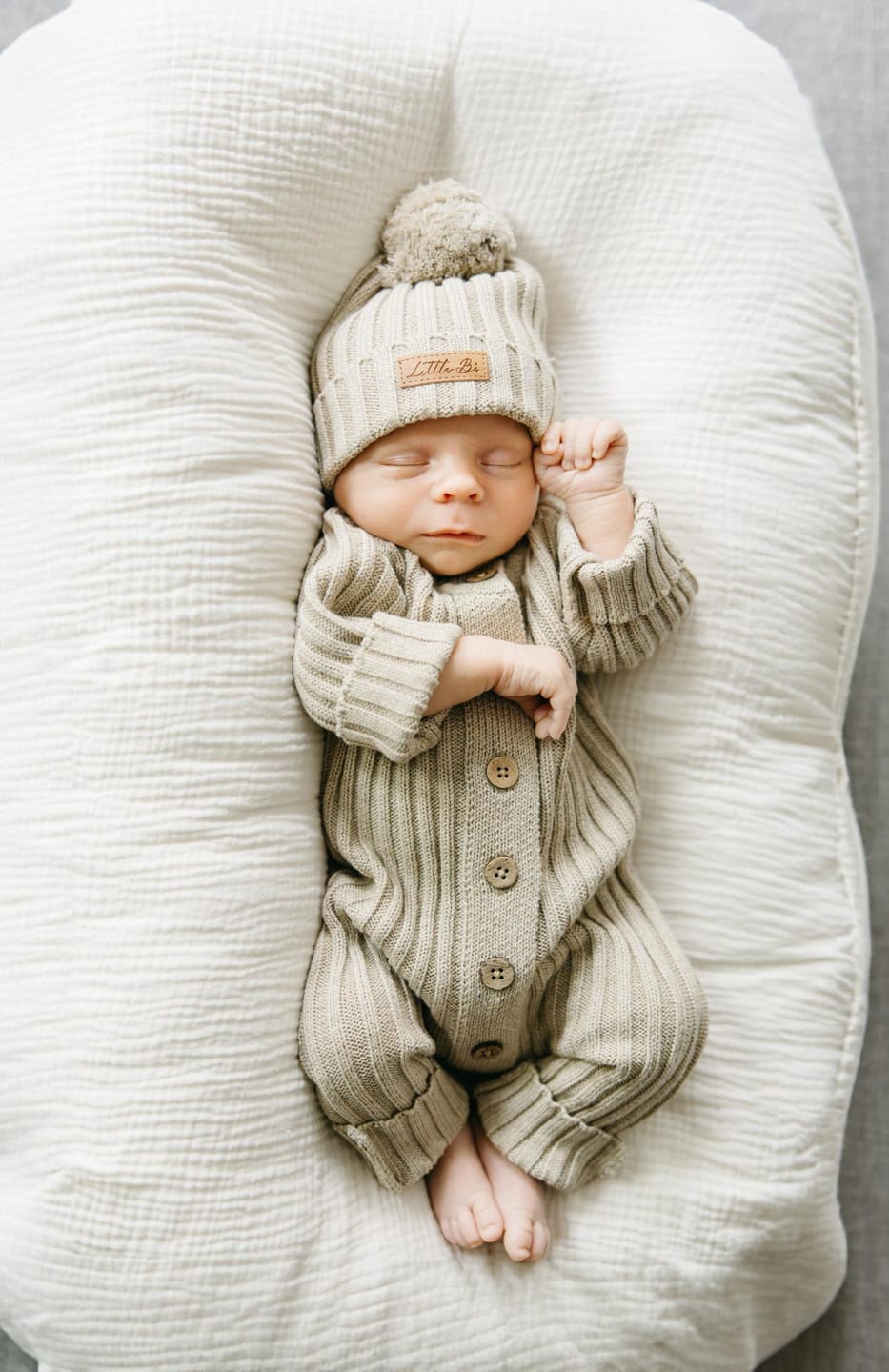 Customer photo review of Little B's Chunky Rib Baby Jumpsuit - Oak