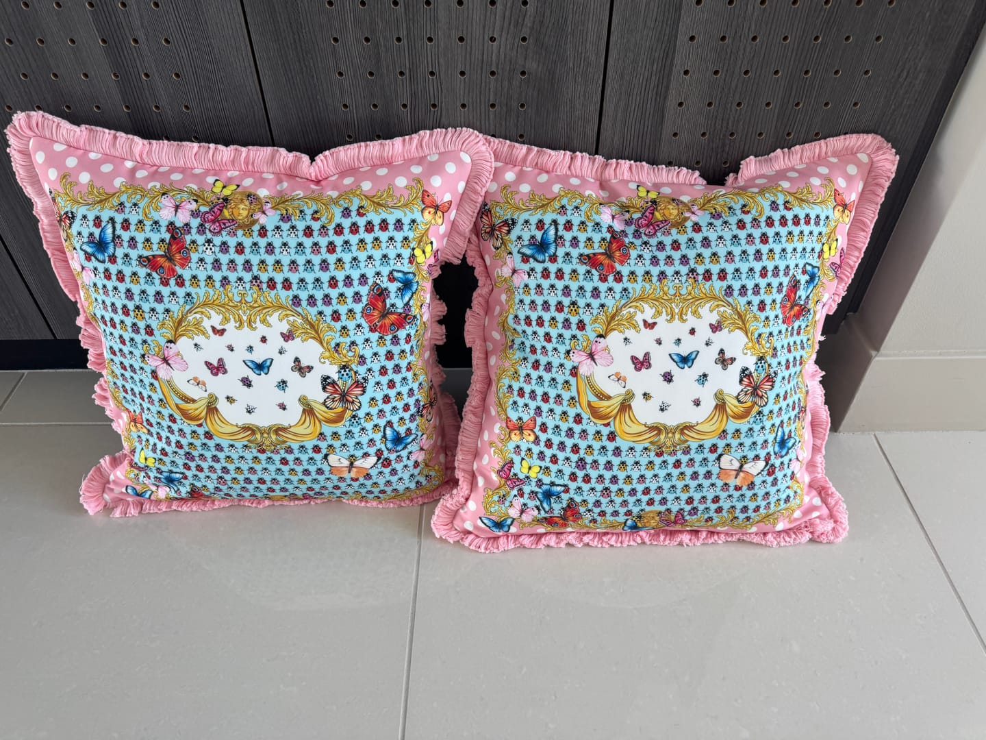 Customer photo review of Butterflies Pink Polka Dot Fabric by the Metre
