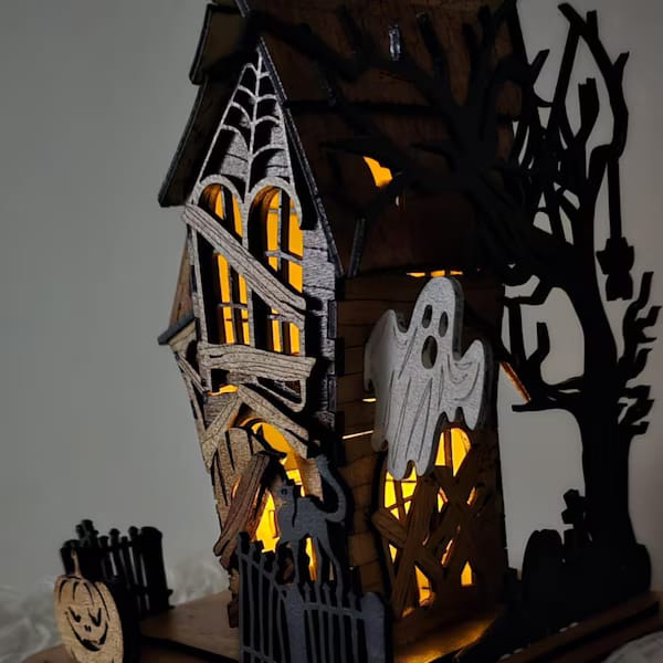 Customer photo review of Halloween house scene lamp laser cut svg file