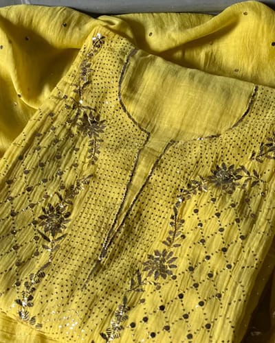 Customer photo review of Fauzia Women's Lakhnavi Handcrafted Mul Chanderi Semi - Stitched Kurta And Dupatta Set - HONC0309549