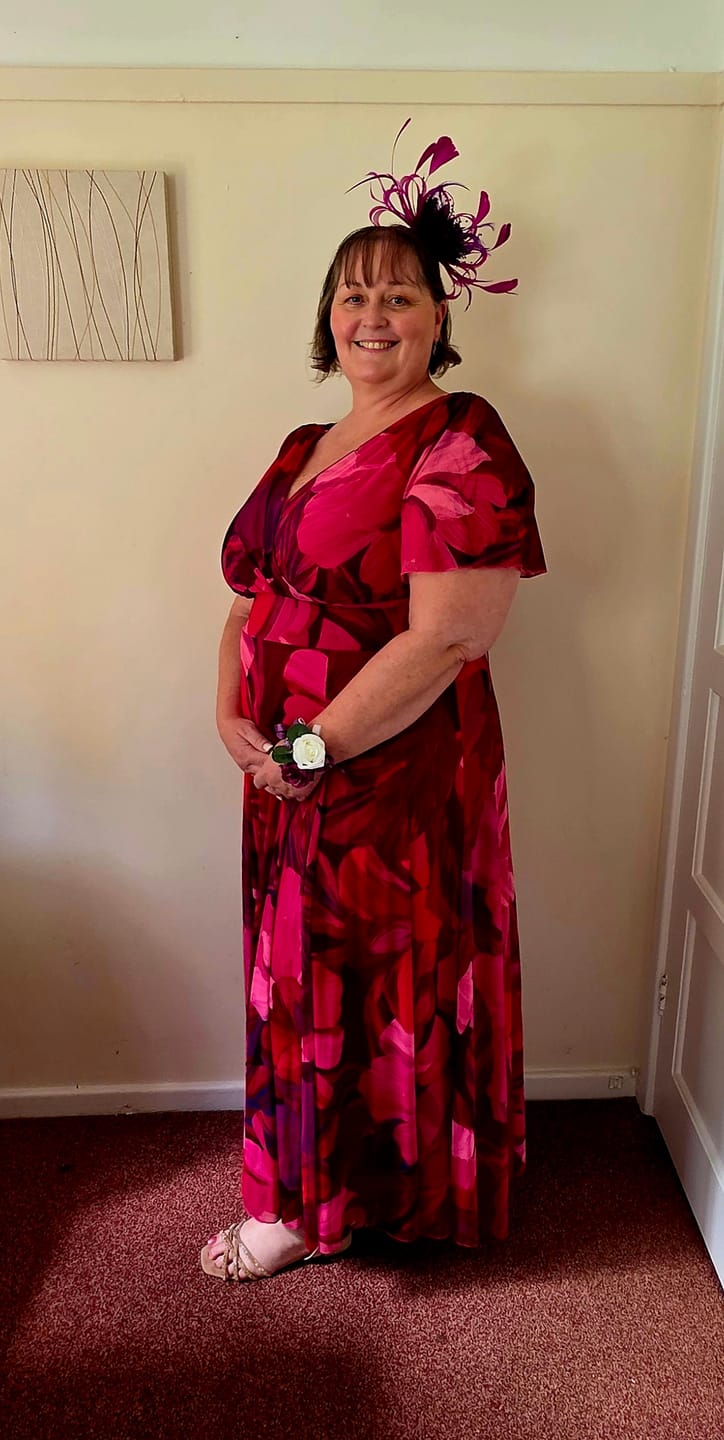 Customer photo review of Isabelle Cerise Purple Float Sleeve Maxi Dress