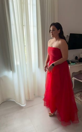 Customer photo review of Teresa Organza Gown in Poppy by Theia Couture - RENTAL