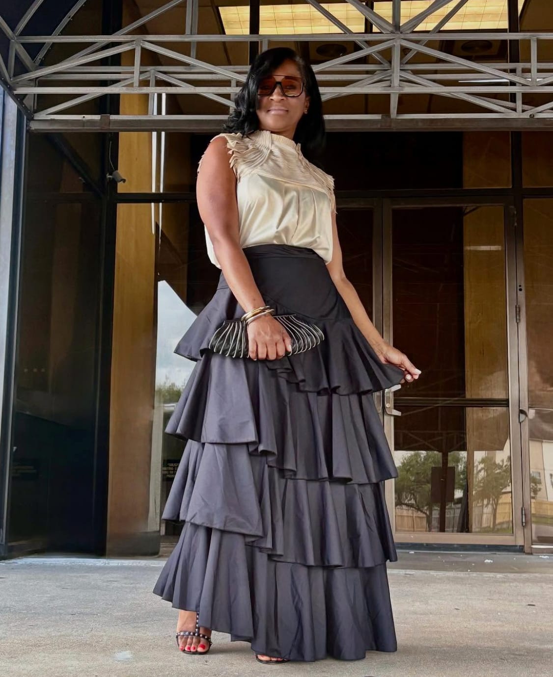 Customer photo review of A-Line High Waisted Falbala Solid Color Long Skirts Skirts Bottoms
