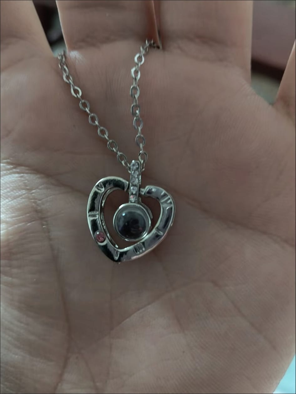 Customer photo review of Timeless Heart – Custom Photo Projection Necklace