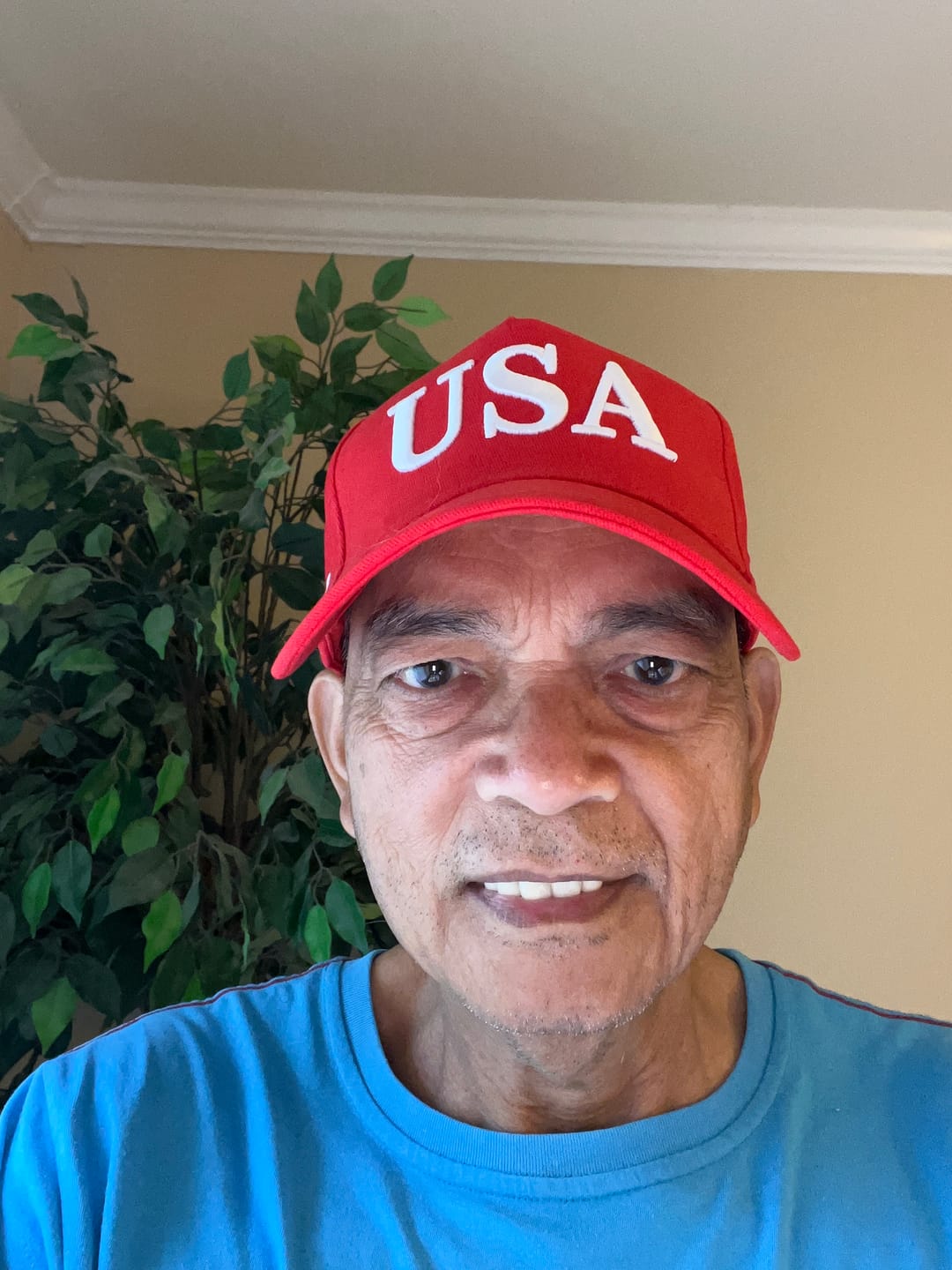 Customer photo review of Bold USA Patriotic Red Baseball Cap – 45-47 Edition