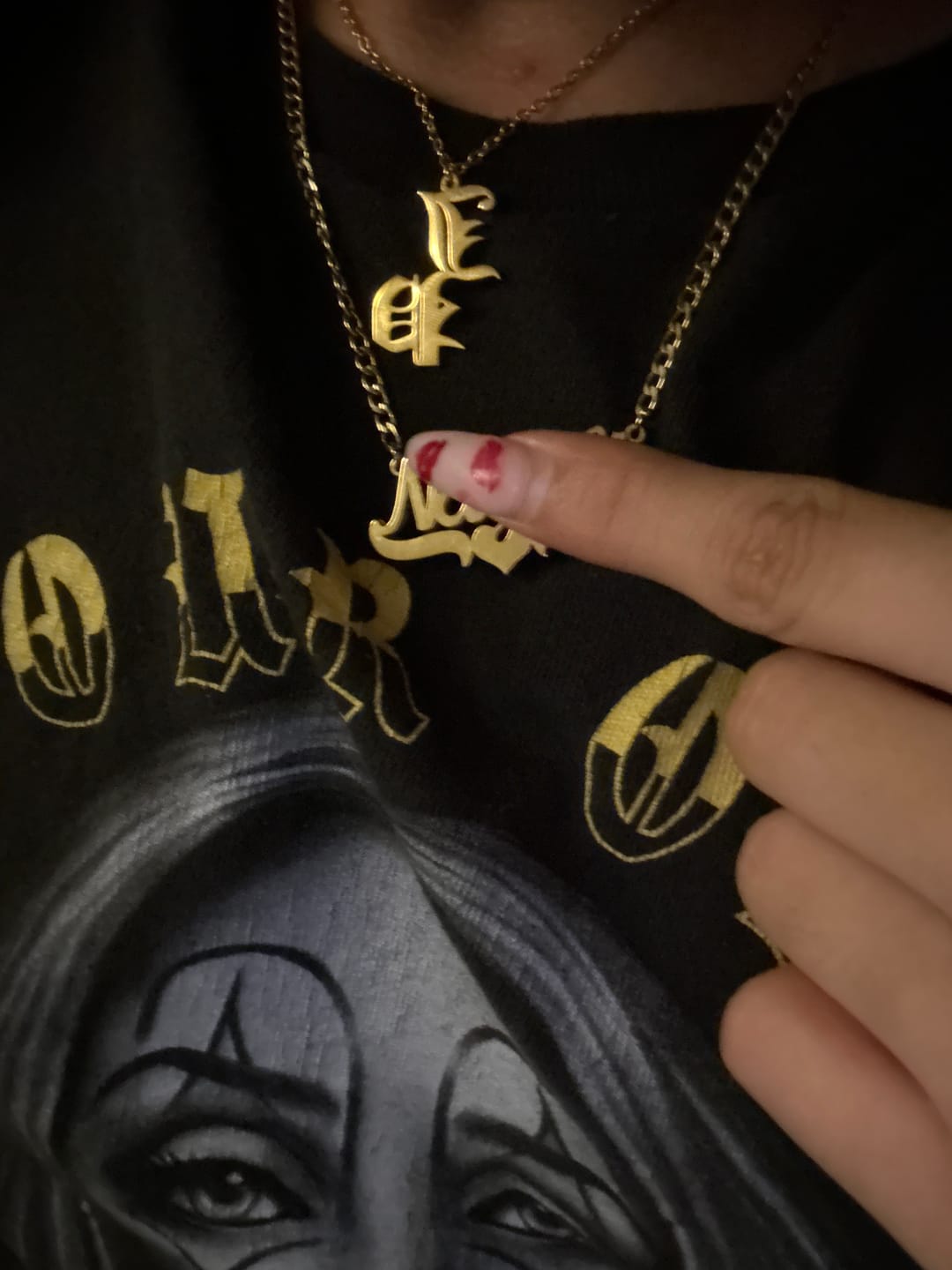 Customer photo review of Gothic Two Letter Necklace