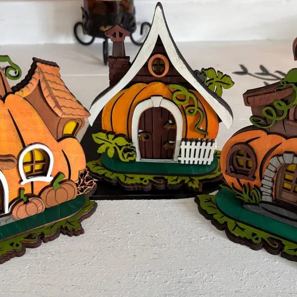 Customer photo review of Laser cut pumpkin house Halloween 3 set svg file