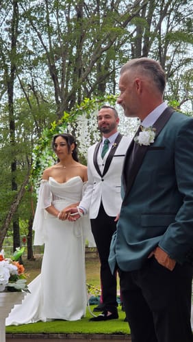 Customer photo review of Green Pink Line Striped 70 Inches Extra Long Tie Pocket Square Cufflinks Set