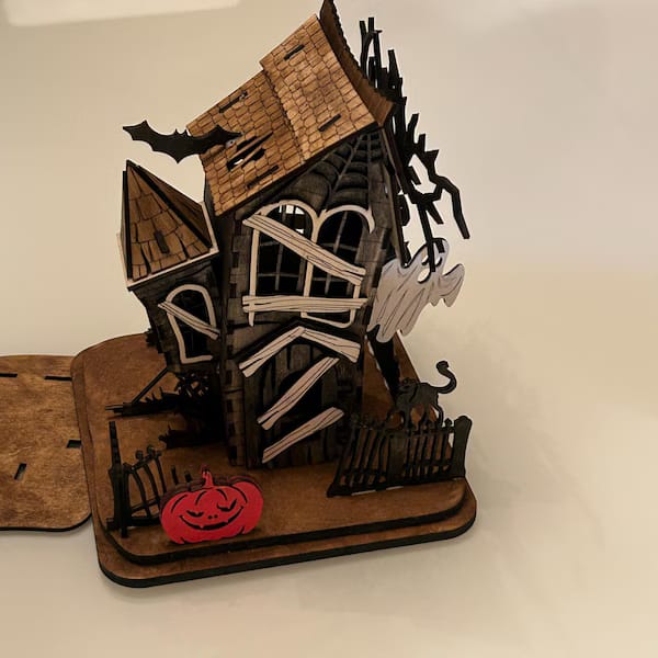 Customer photo review of Halloween house scene lamp laser cut svg file