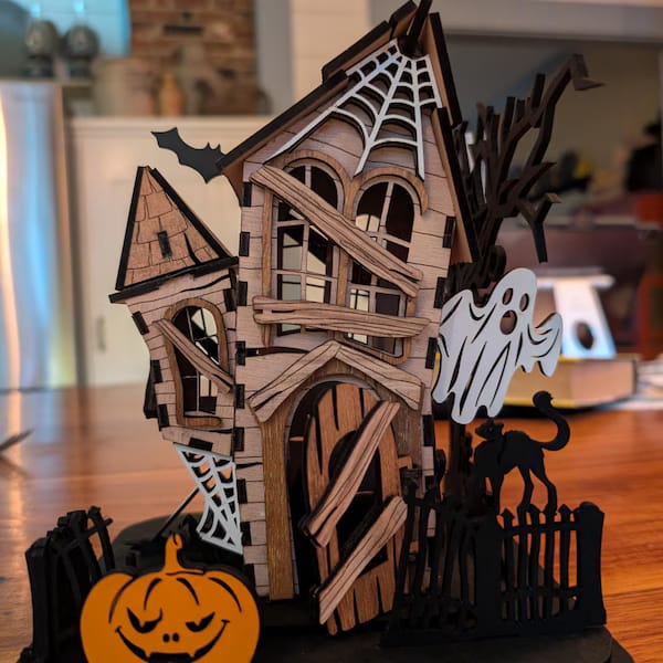 Customer photo review of Halloween house scene lamp laser cut svg file