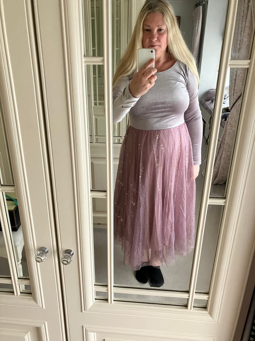 Customer photo review of Velour Ballerina Dress (Women) - Dusty Lilac