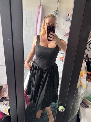 Customer photo review of Bombshell Swing Dress in Black - Vixen by Micheline Pitt