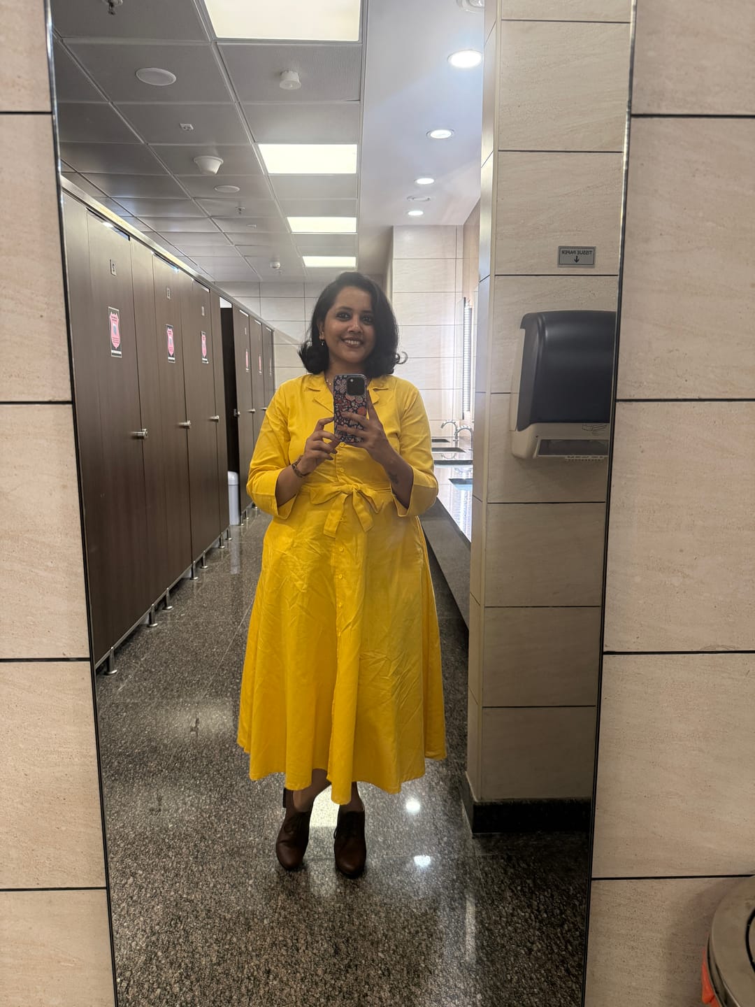 Customer photo review of Women Yellow Airy Linen Flared Dress
