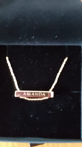 Customer photo review of 3cm Letter Bar Necklace in Gold Horizontal