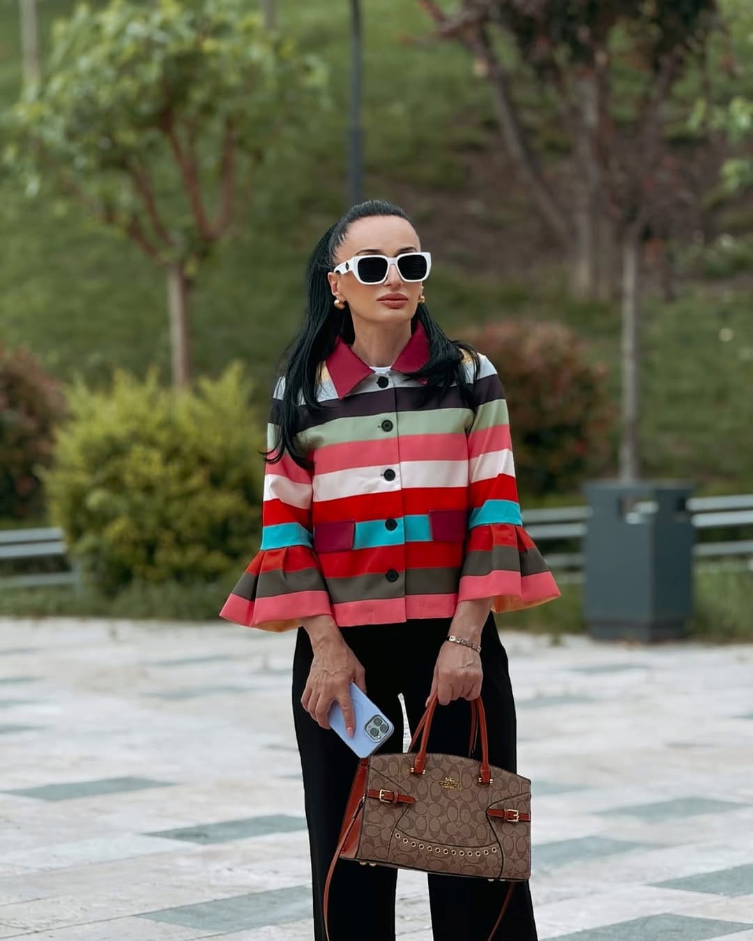 Customer photo review of Flared Sleeves Multi-Colored Striped Lapel Jackets Outerwear