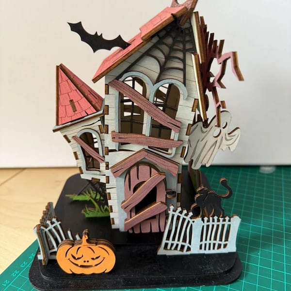 Customer photo review of Halloween house scene lamp laser cut svg file
