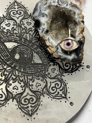 Customer photo review of Mini lavender Silver Hanging Eye Earring