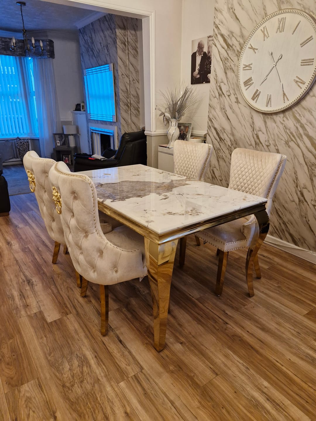 Customer photo review of Vienna Marble Dining Table With Chelsea Ring Knocker Chairs