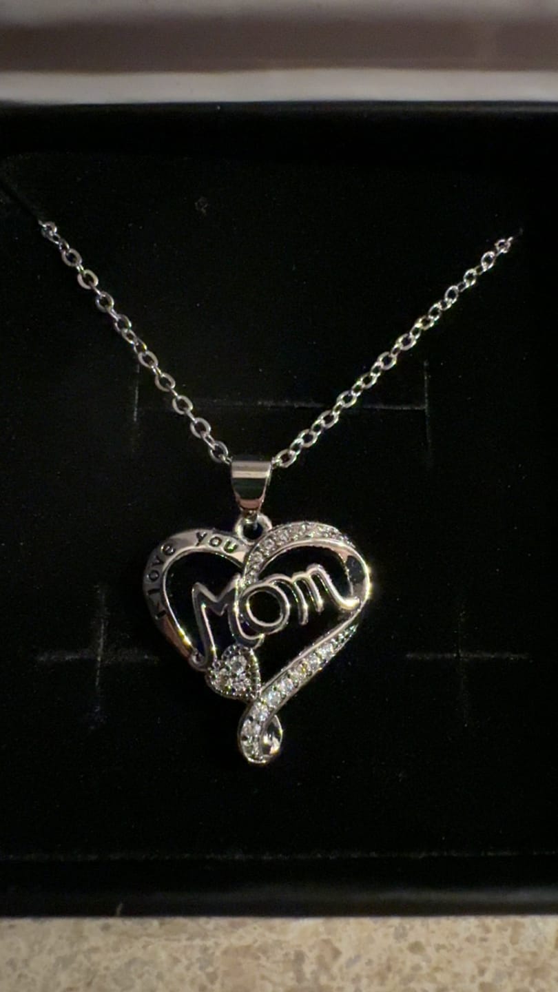 Customer photo review of Karina 18k White Gold Plated Mom Heart Pendant Necklace with Simulated Diamond Crystals