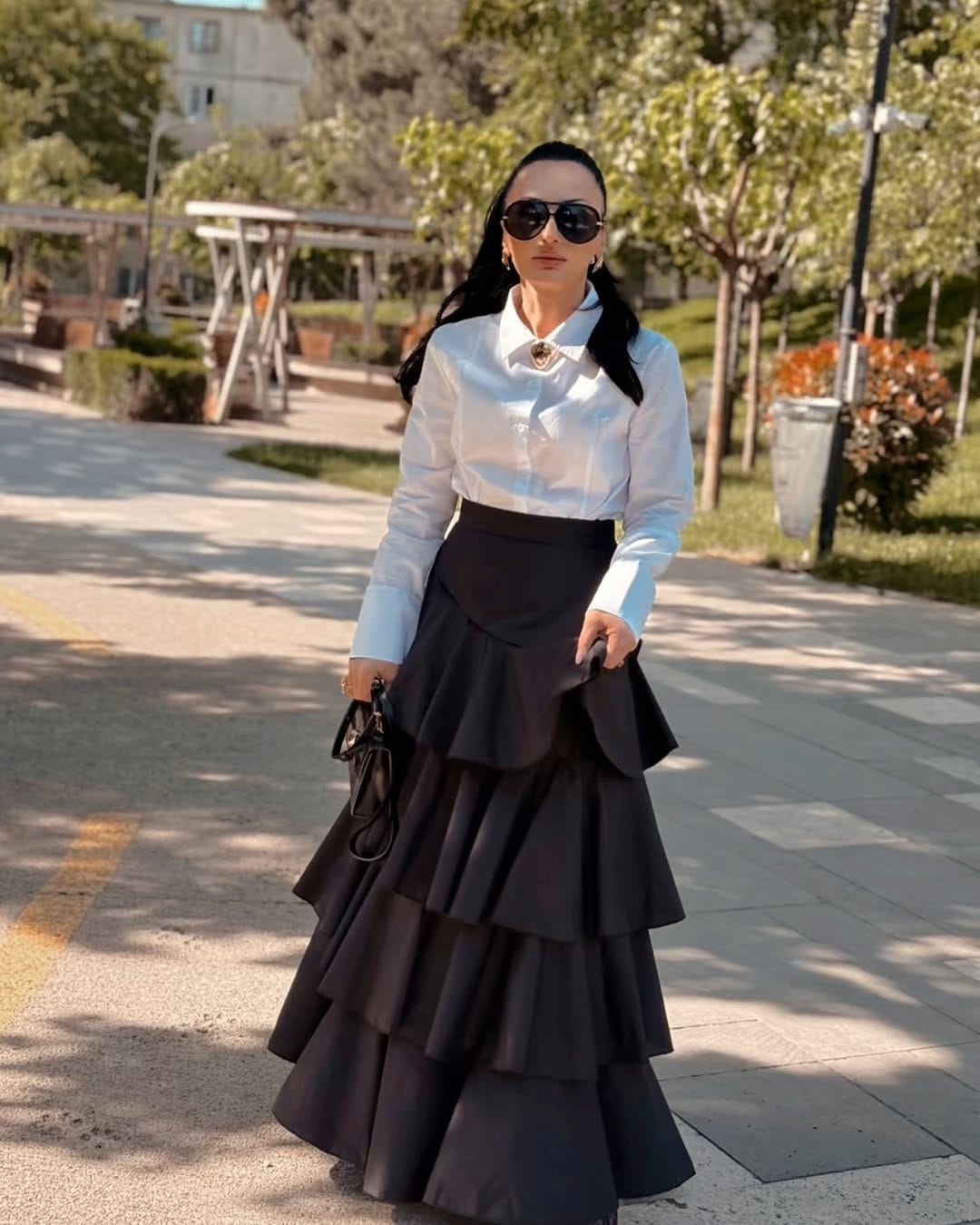 Customer photo review of A-Line High Waisted Falbala Solid Color Long Skirts Skirts Bottoms
