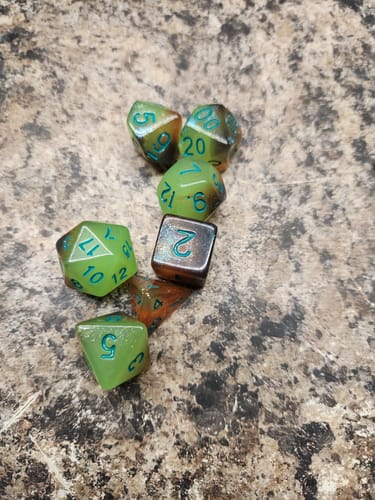 Customer photo review of Fright Night Mystery Dice – Spooky dice, pins and stickers!