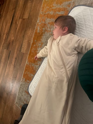 Customer photo review of Organic Cotton & Camel Wool Long Sleeve Sleep Sack 1.0 TOG - Cream