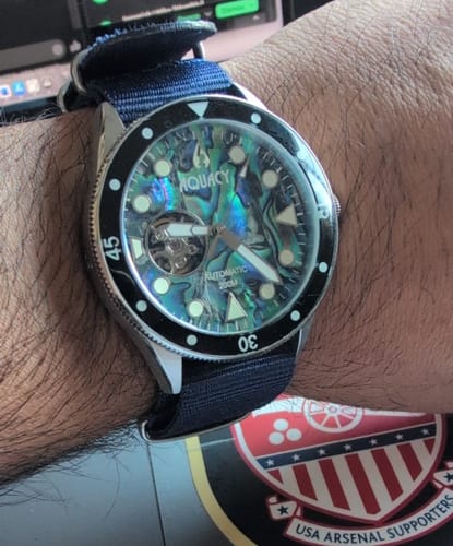 Customer photo review of Aquacy Hei Matau Cave Diver Open Heart Men's Automatic 200M Abalone Dive Watch CD.38.AB.B.L
