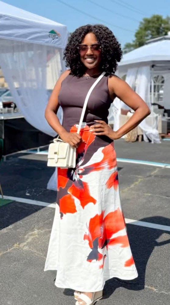 Customer photo review of Skinny Sleeveless Flower Print Round-Neck Maxi Dresses