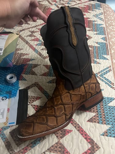 Customer photo review of Matte Rustic Honey Pirarucu Leather Boots - Square Toe