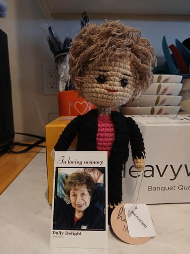 Customer photo review of Dolly® Personalized Crochet Doll with Photo Card