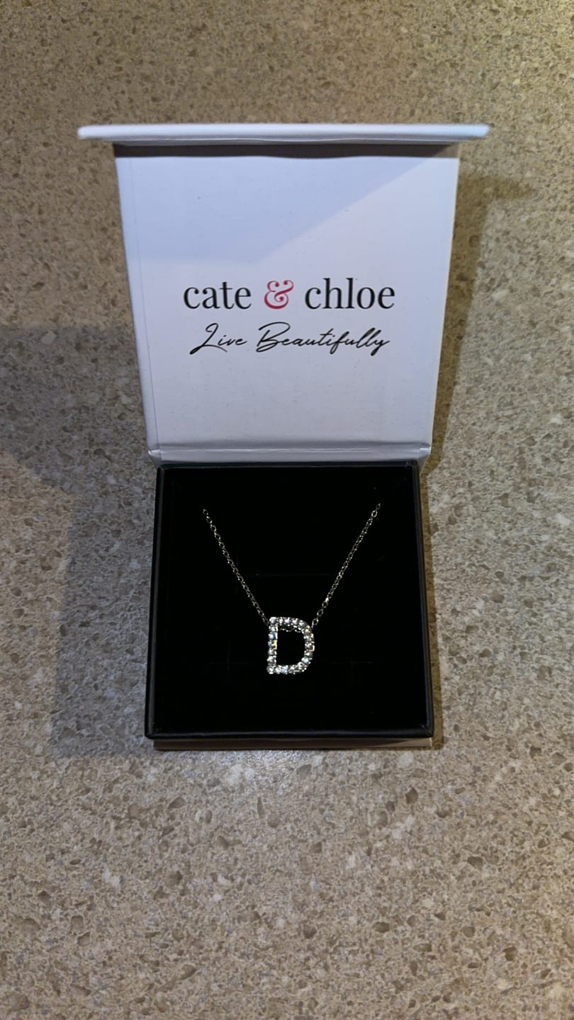 Customer photo review of Ethereal Collection 18k White Gold Plated Initial Letter Pendant Necklace with Swarovski Crystals