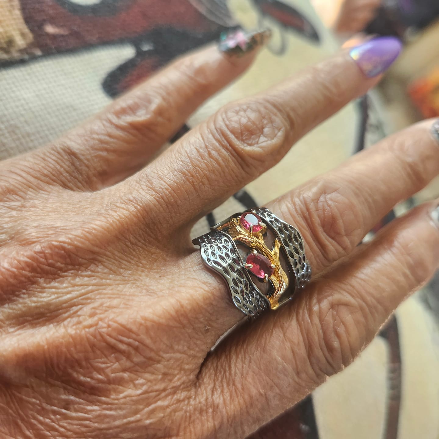 Customer photo review of Retro Red Garnet Ring