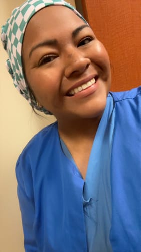 Customer photo review of DuoStyle Scrub Hat - Winter Bloom