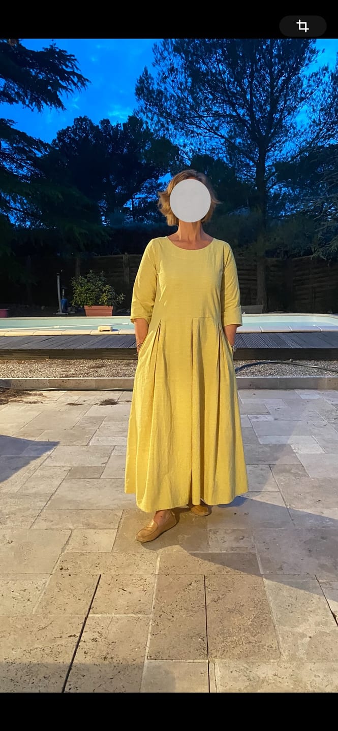 Customer photo review of Robe Louisa manches 3/4 vichy ficelle/jaune fluo