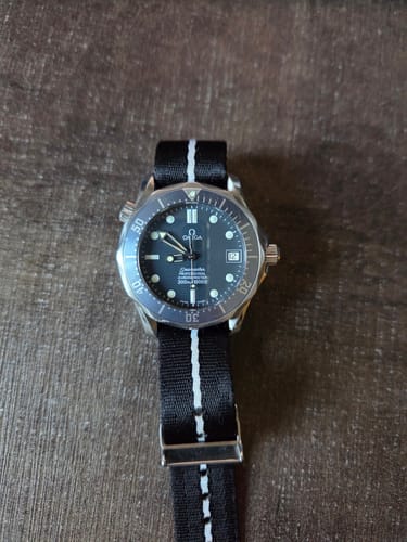 Customer photo review of Black Nylon Watch Strap with White Stripe
