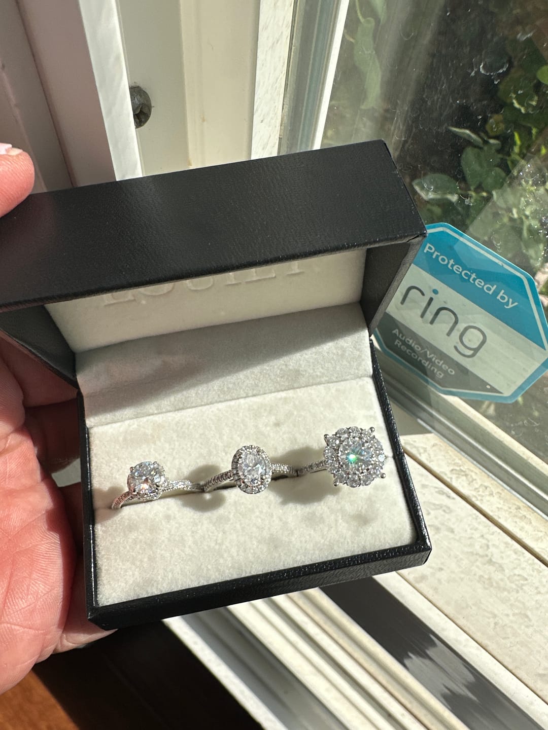 Customer photo review of S925 Moissanite 1.2Ct Halo Round Cut White Gold Engagement Ring