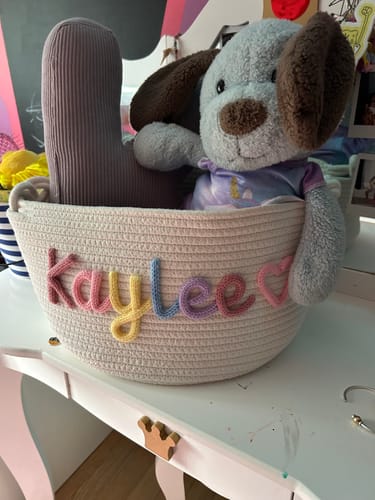 Customer photo review of Baby Knits™  Multicolor Personalized Knitted Basket