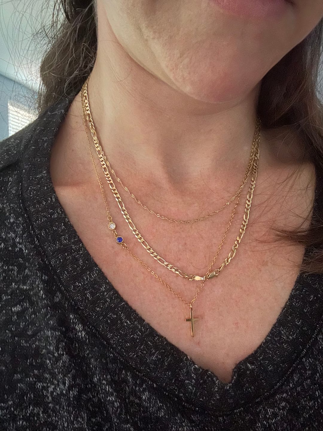 Customer photo review of Dainty Cross and Birthstone Necklace