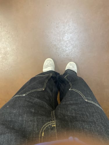 Customer photo review of American Streetwear Raw Color Deconstructed Curved Blade Jeans