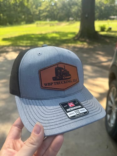 Customer photo review of Richardson 112 Genuine Leather Patch Hats Laser Engraved