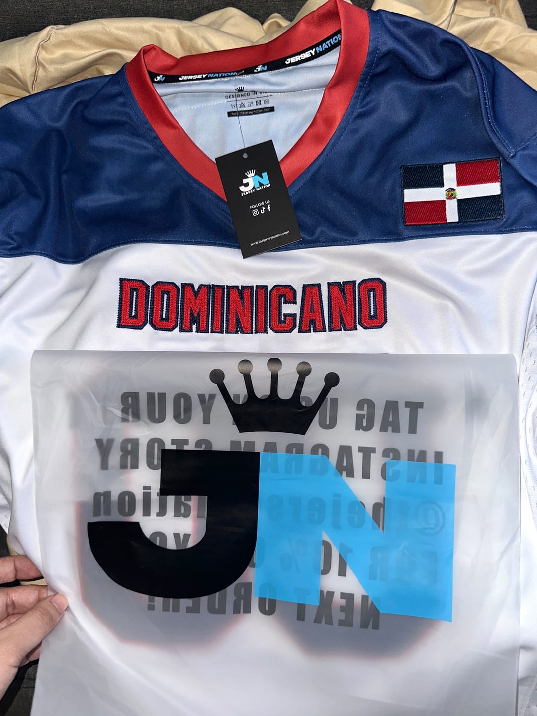 Customer photo review of Dominican Republic Heritage Custom Football Jersey