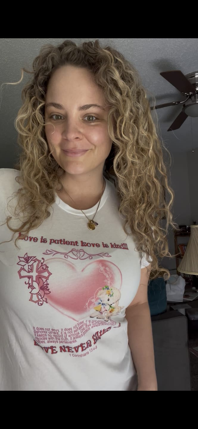 Customer photo review of 1 CORINTHIANS 13 GIRLY TEE