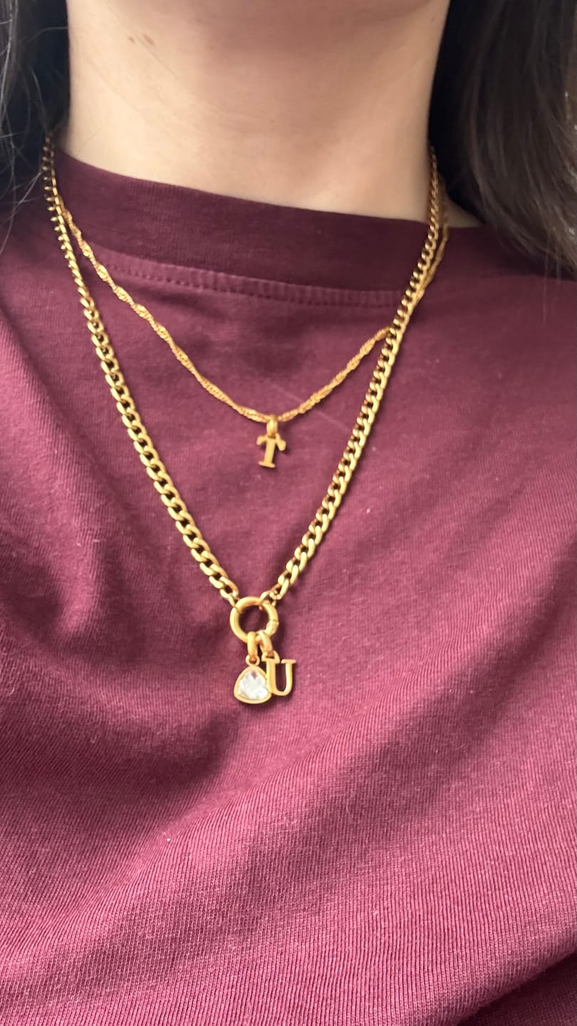 Customer photo review of Letter & birthstone bracelet gold